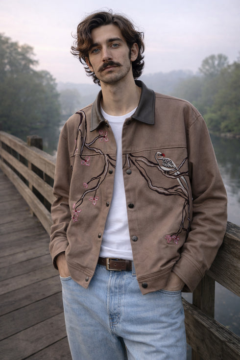 Hand embroidered Workwear Jacket- Brown