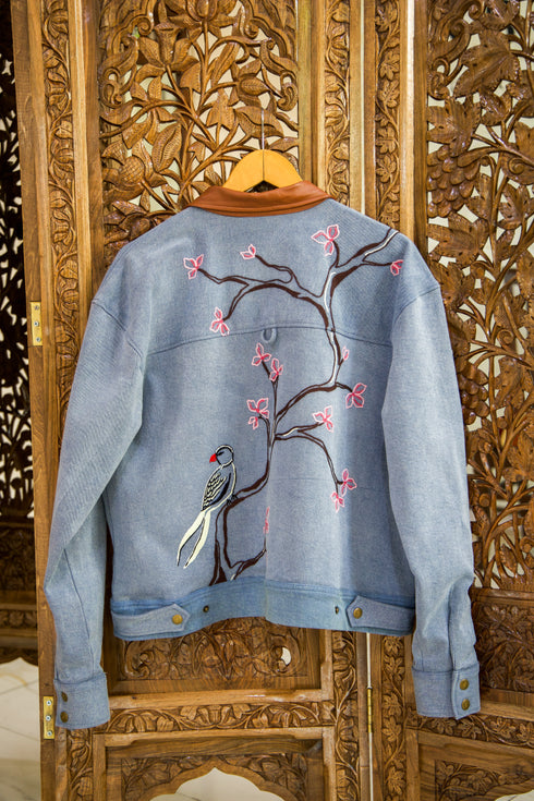 Hand embroidered Workwear Jacket- Blue