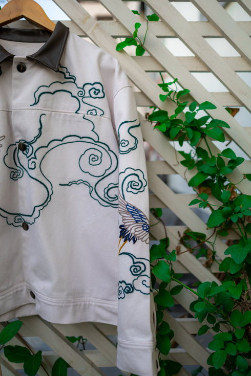 Hand embroidered Workwear Jacket- Cream