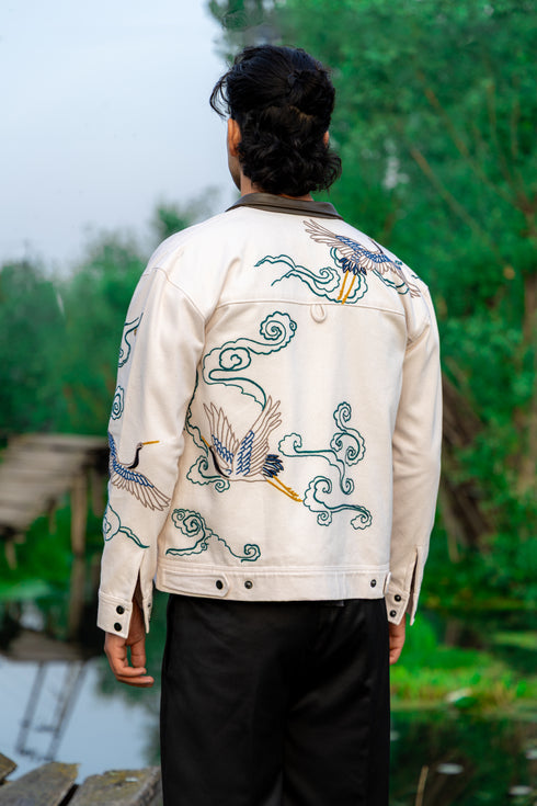 Hand embroidered Workwear Jacket- Cream