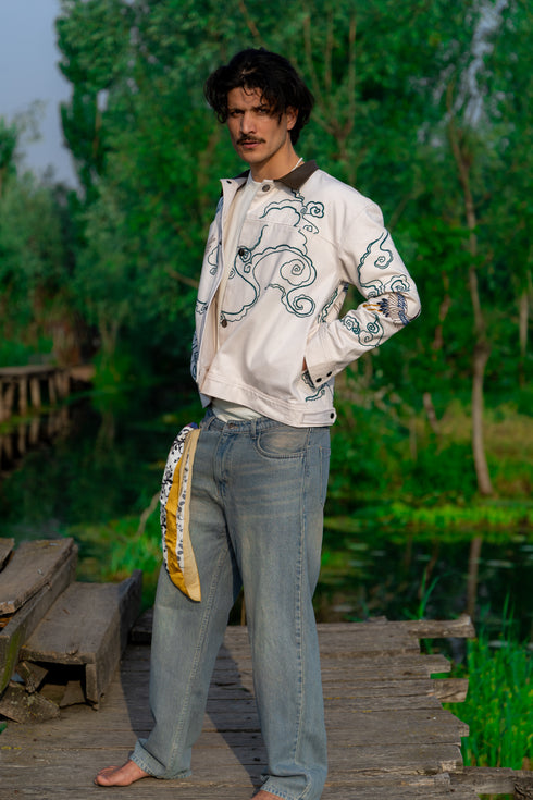 Hand embroidered Workwear Jacket- Cream