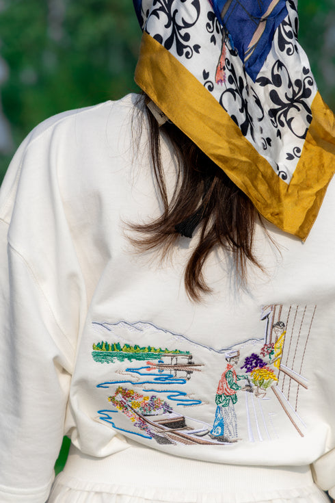 White Embroidered T-Shirt- Flower Man