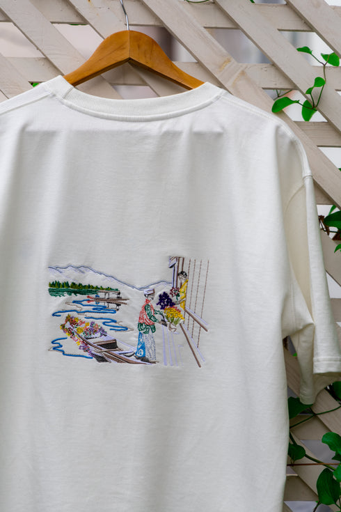 White Embroidered T-Shirt- Flower Man