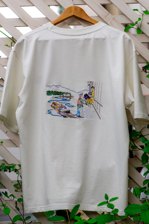 White Embroidered T-Shirt- Flower Man