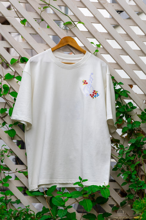 White Embroidered T-Shirt- Flower Man