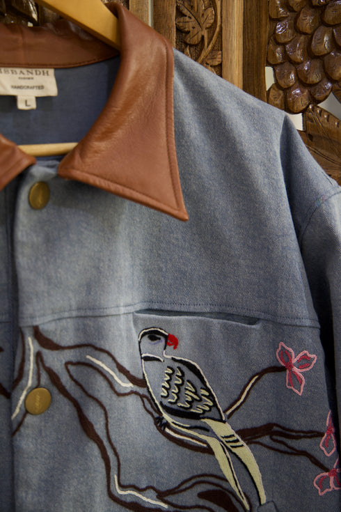Hand embroidered Workwear Jacket- Blue