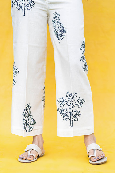 Bayan Hand-Embroidered White Pant