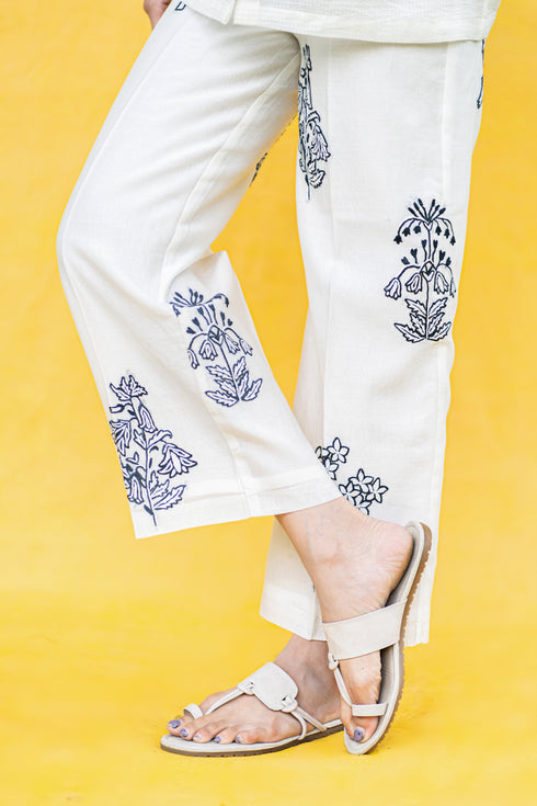Bayan Hand-Embroidered White Pant