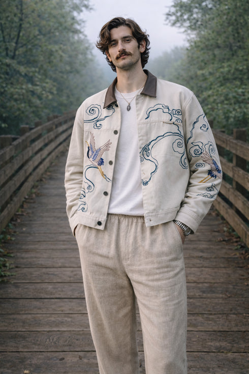 Hand embroidered Workwear Jacket- Cream